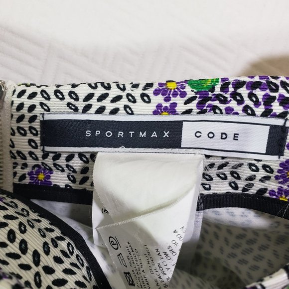 SPORT MAX CODE Size 8 Black, White, Green Floral A-line, Split Pleat Skirt - Picture 5 of 7